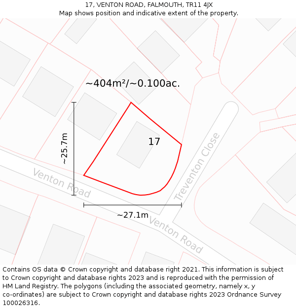 17, VENTON ROAD, FALMOUTH, TR11 4JX: Plot and title map