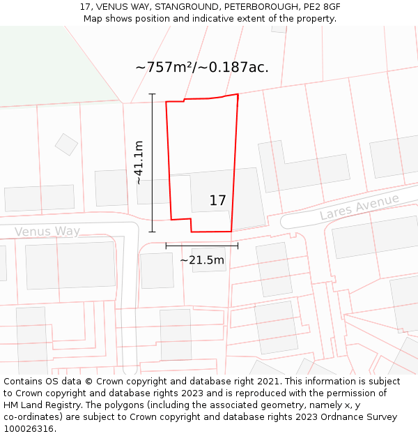 17, VENUS WAY, STANGROUND, PETERBOROUGH, PE2 8GF: Plot and title map