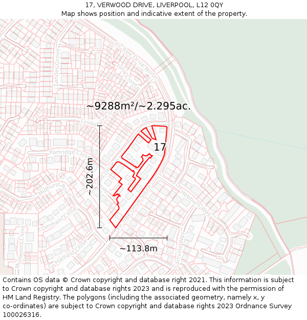 17, VERWOOD DRIVE, LIVERPOOL, L12 0QY: Plot and title map