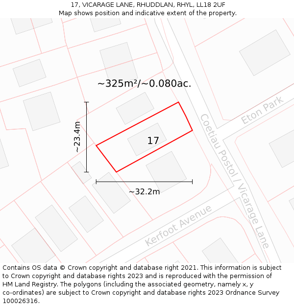 17, VICARAGE LANE, RHUDDLAN, RHYL, LL18 2UF: Plot and title map