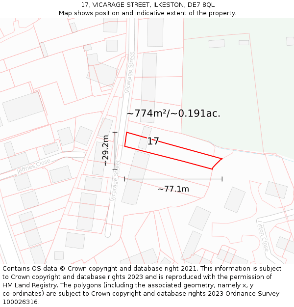 17, VICARAGE STREET, ILKESTON, DE7 8QL: Plot and title map