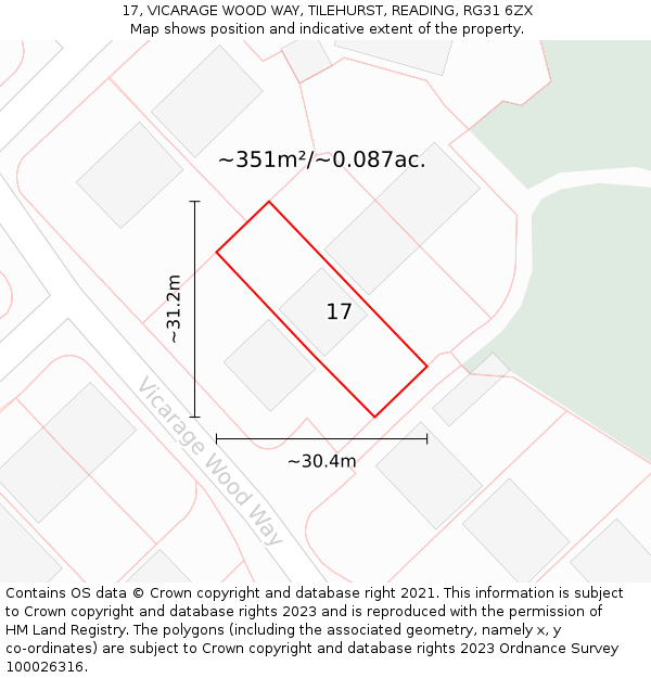 17, VICARAGE WOOD WAY, TILEHURST, READING, RG31 6ZX: Plot and title map