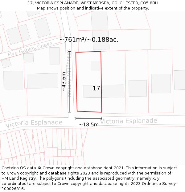 17, VICTORIA ESPLANADE, WEST MERSEA, COLCHESTER, CO5 8BH: Plot and title map