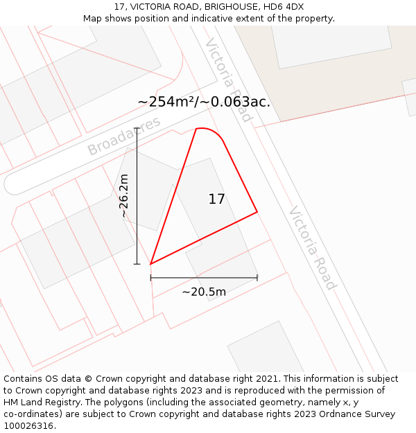 17, VICTORIA ROAD, BRIGHOUSE, HD6 4DX: Plot and title map