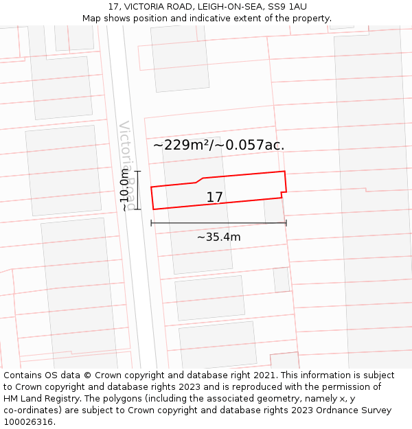 17, VICTORIA ROAD, LEIGH-ON-SEA, SS9 1AU: Plot and title map