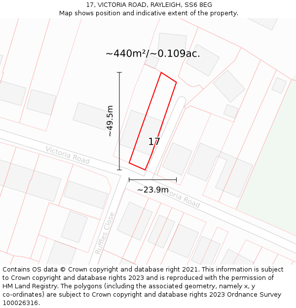 17, VICTORIA ROAD, RAYLEIGH, SS6 8EG: Plot and title map