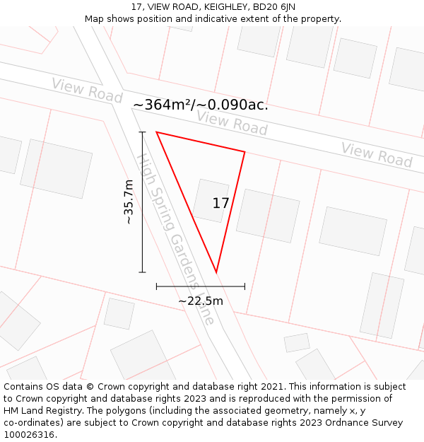 17, VIEW ROAD, KEIGHLEY, BD20 6JN: Plot and title map