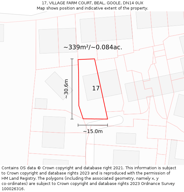 17, VILLAGE FARM COURT, BEAL, GOOLE, DN14 0UX: Plot and title map