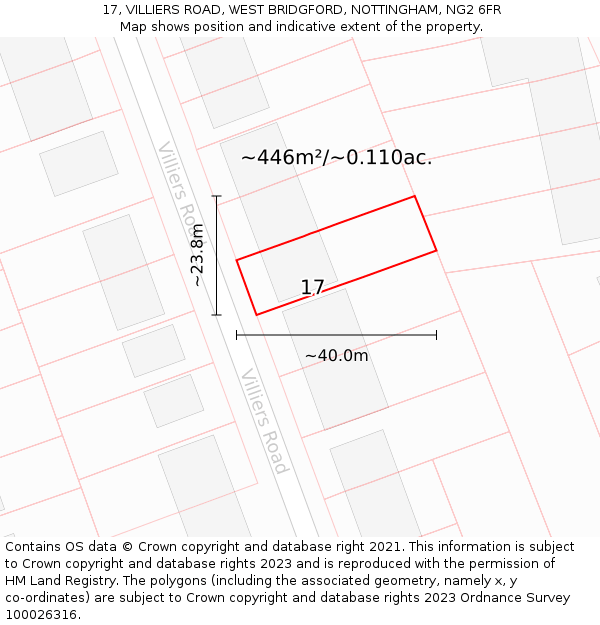 17, VILLIERS ROAD, WEST BRIDGFORD, NOTTINGHAM, NG2 6FR: Plot and title map