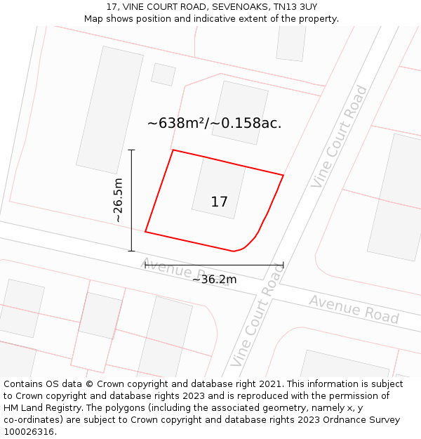 17, VINE COURT ROAD, SEVENOAKS, TN13 3UY: Plot and title map