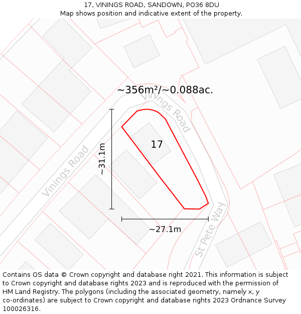 17, VININGS ROAD, SANDOWN, PO36 8DU: Plot and title map