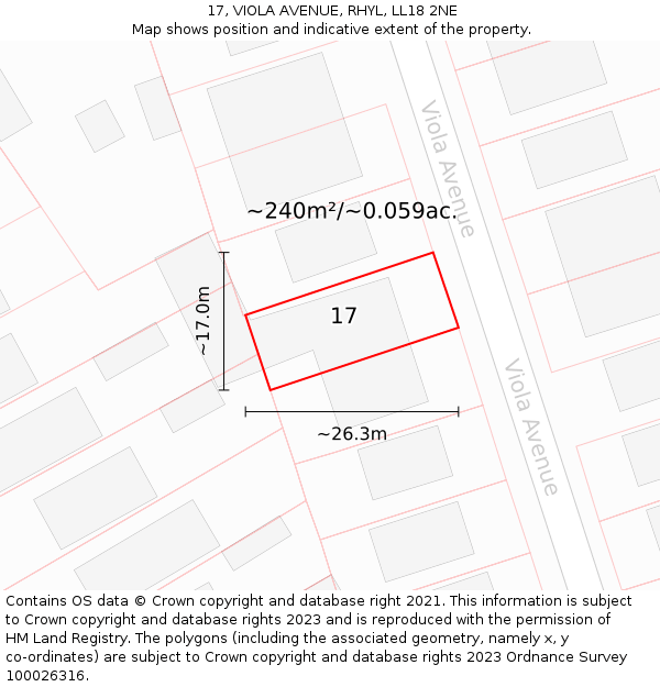 17, VIOLA AVENUE, RHYL, LL18 2NE: Plot and title map