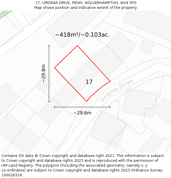 17, VIRGINIA DRIVE, PENN, WOLVERHAMPTON, WV4 5PS: Plot and title map