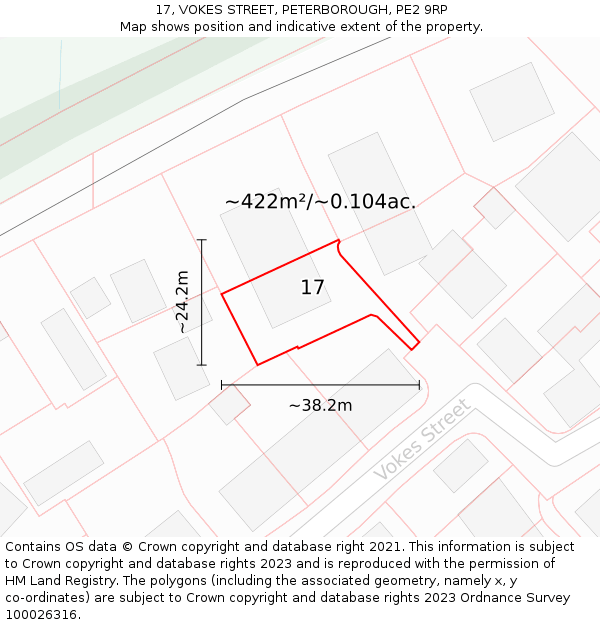 17, VOKES STREET, PETERBOROUGH, PE2 9RP: Plot and title map