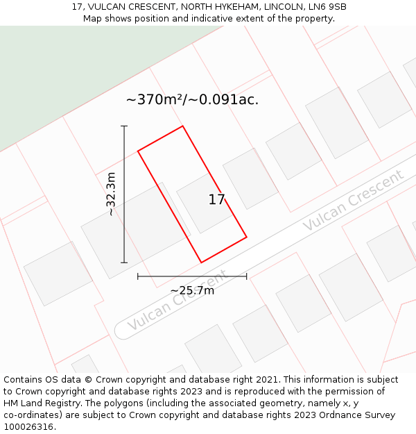 17, VULCAN CRESCENT, NORTH HYKEHAM, LINCOLN, LN6 9SB: Plot and title map