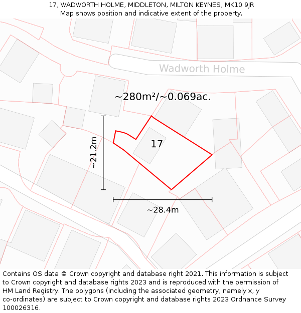 17, WADWORTH HOLME, MIDDLETON, MILTON KEYNES, MK10 9JR: Plot and title map