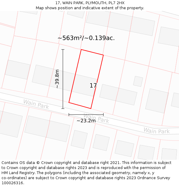 17, WAIN PARK, PLYMOUTH, PL7 2HX: Plot and title map