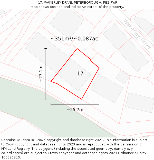 17, WAKERLEY DRIVE, PETERBOROUGH, PE2 7WF: Plot and title map