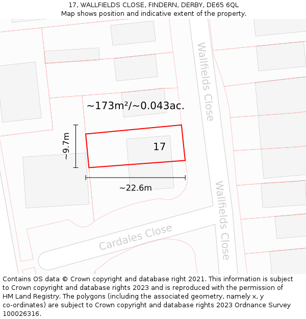 17, WALLFIELDS CLOSE, FINDERN, DERBY, DE65 6QL: Plot and title map