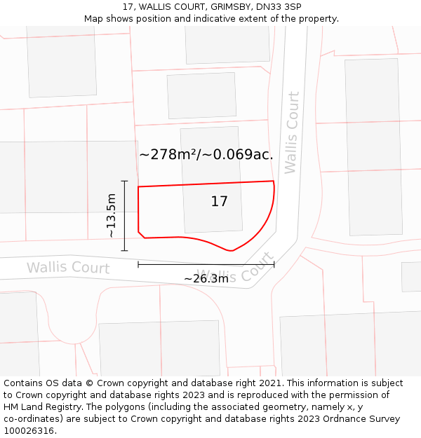 17, WALLIS COURT, GRIMSBY, DN33 3SP: Plot and title map
