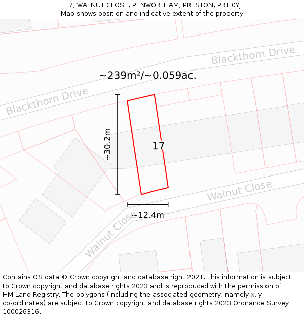 17, WALNUT CLOSE, PENWORTHAM, PRESTON, PR1 0YJ: Plot and title map
