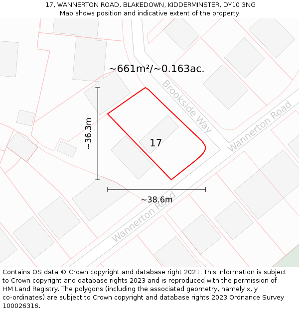 17, WANNERTON ROAD, BLAKEDOWN, KIDDERMINSTER, DY10 3NG: Plot and title map