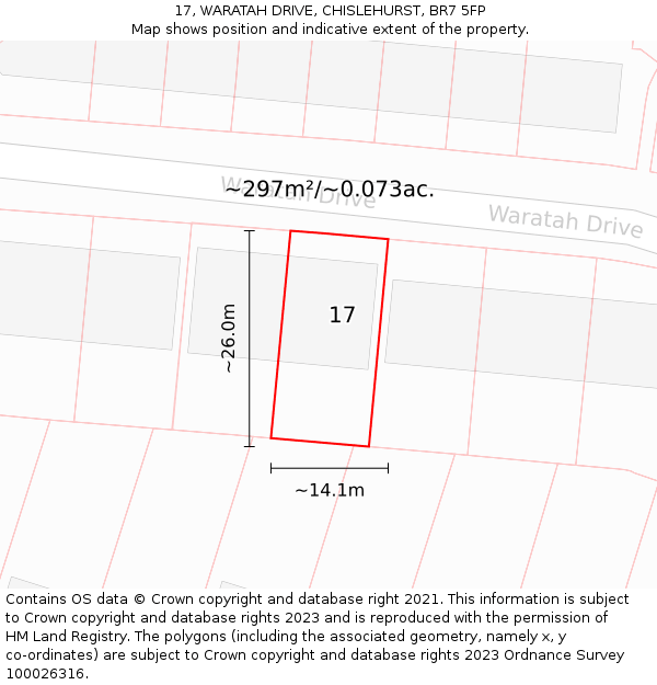 17, WARATAH DRIVE, CHISLEHURST, BR7 5FP: Plot and title map