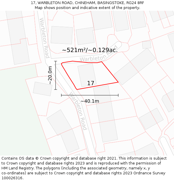 17, WARBLETON ROAD, CHINEHAM, BASINGSTOKE, RG24 8RF: Plot and title map