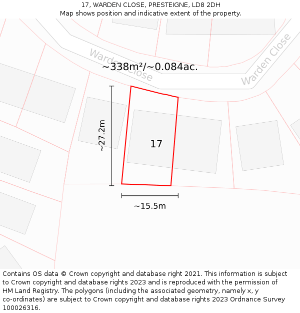 17, WARDEN CLOSE, PRESTEIGNE, LD8 2DH: Plot and title map