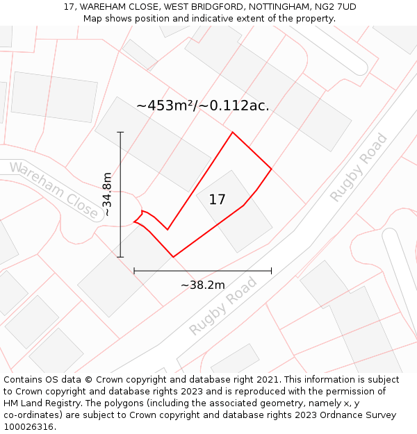 17, WAREHAM CLOSE, WEST BRIDGFORD, NOTTINGHAM, NG2 7UD: Plot and title map