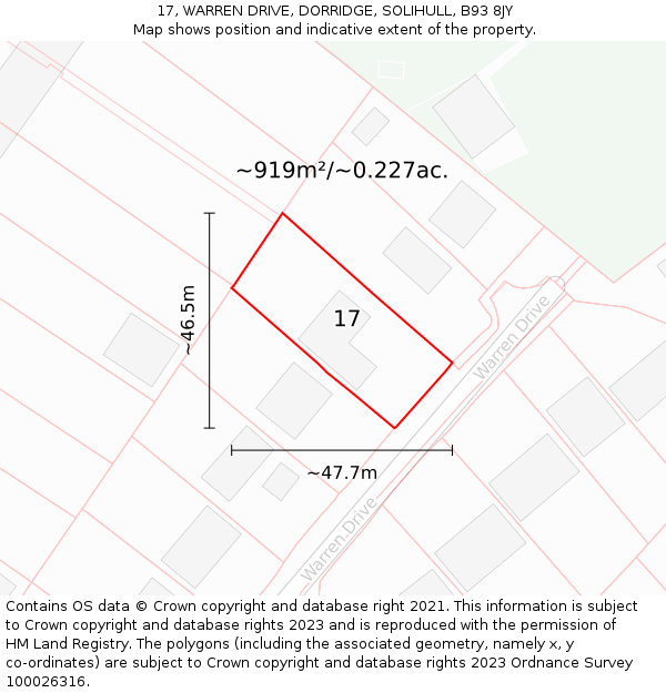 17, WARREN DRIVE, DORRIDGE, SOLIHULL, B93 8JY: Plot and title map