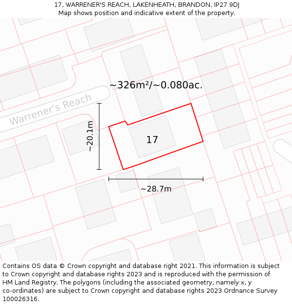 17, WARRENER'S REACH, LAKENHEATH, BRANDON, IP27 9DJ: Plot and title map