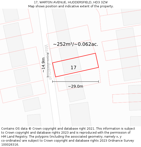 17, WARTON AVENUE, HUDDERSFIELD, HD3 3ZW: Plot and title map