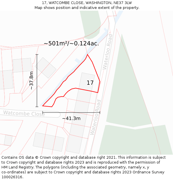 17, WATCOMBE CLOSE, WASHINGTON, NE37 3LW: Plot and title map