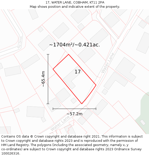 17, WATER LANE, COBHAM, KT11 2PA: Plot and title map