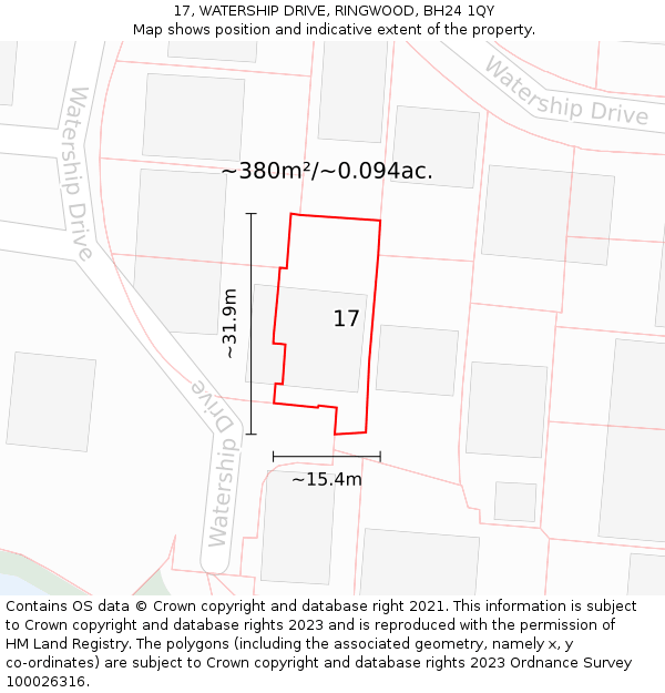 17, WATERSHIP DRIVE, RINGWOOD, BH24 1QY: Plot and title map