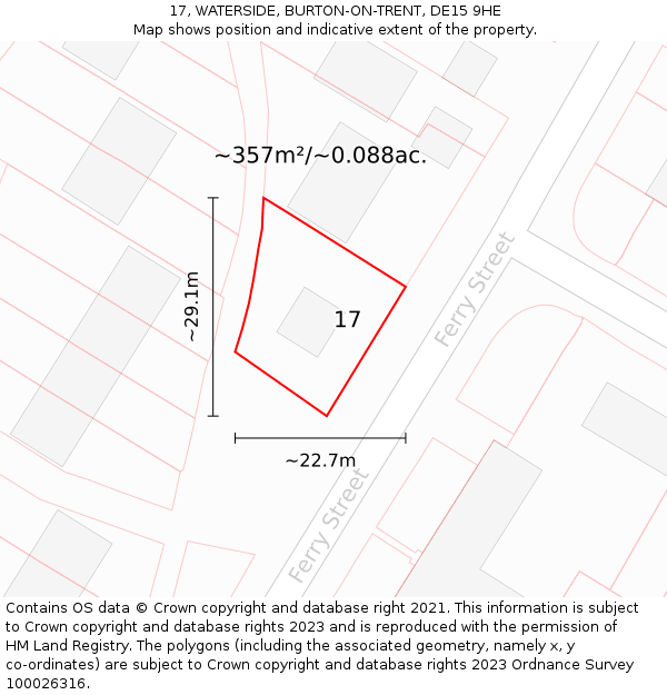 17, WATERSIDE, BURTON-ON-TRENT, DE15 9HE: Plot and title map