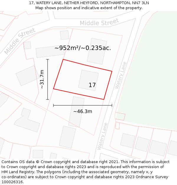 17, WATERY LANE, NETHER HEYFORD, NORTHAMPTON, NN7 3LN: Plot and title map