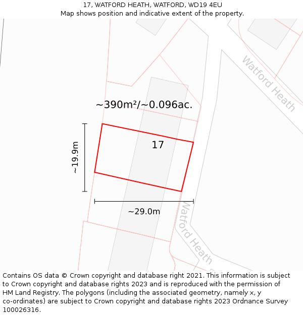 17, WATFORD HEATH, WATFORD, WD19 4EU: Plot and title map