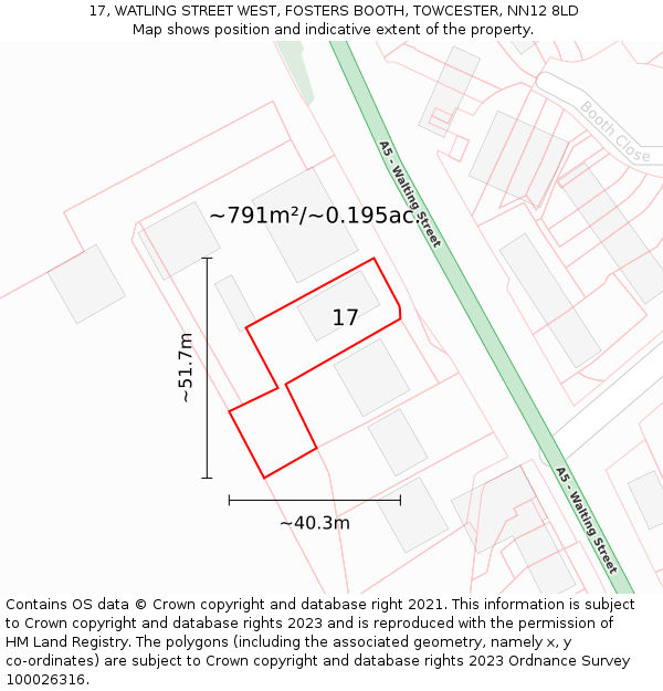 17, WATLING STREET WEST, FOSTERS BOOTH, TOWCESTER, NN12 8LD: Plot and title map