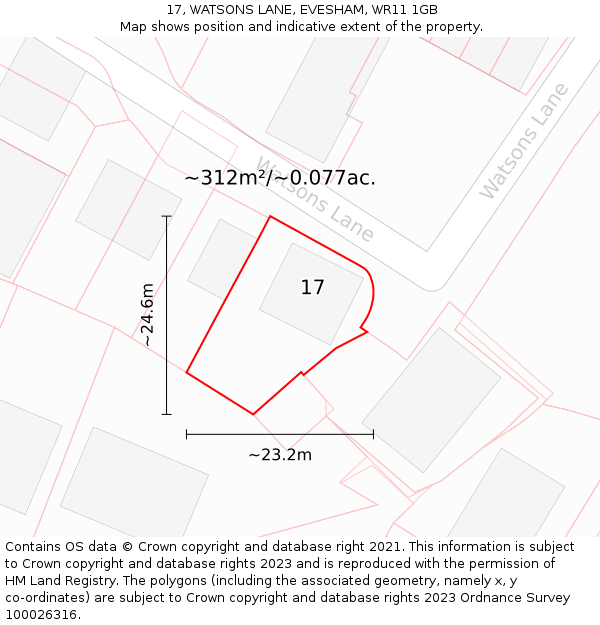 17, WATSONS LANE, EVESHAM, WR11 1GB: Plot and title map