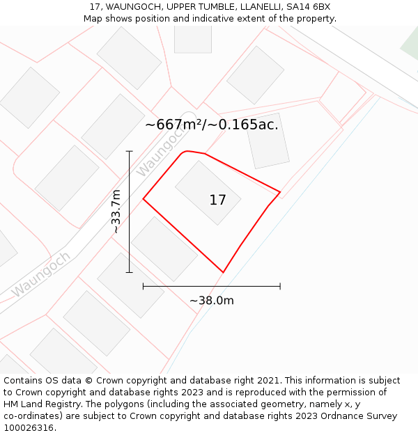 17, WAUNGOCH, UPPER TUMBLE, LLANELLI, SA14 6BX: Plot and title map