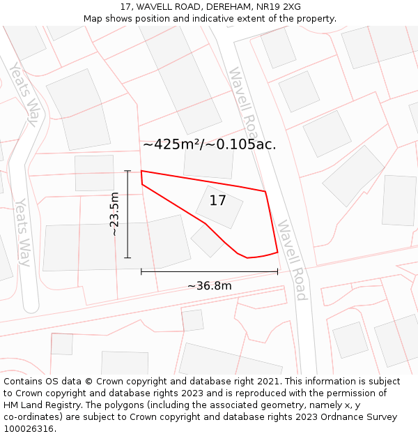 17, WAVELL ROAD, DEREHAM, NR19 2XG: Plot and title map