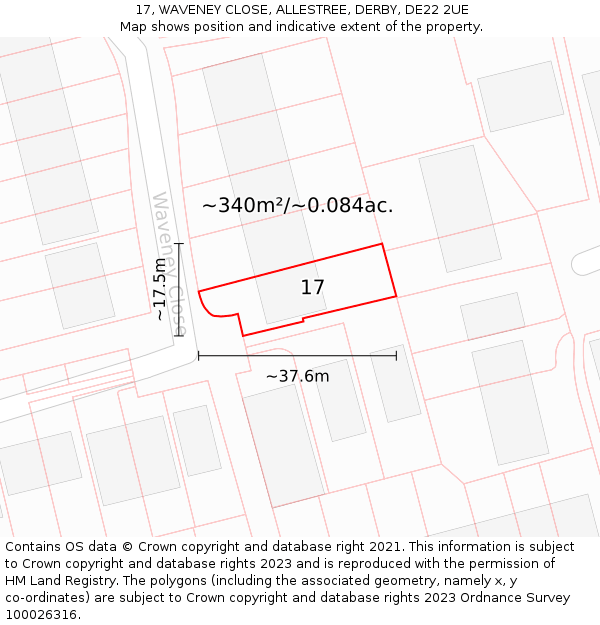 17, WAVENEY CLOSE, ALLESTREE, DERBY, DE22 2UE: Plot and title map