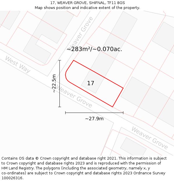 17, WEAVER GROVE, SHIFNAL, TF11 8GS: Plot and title map