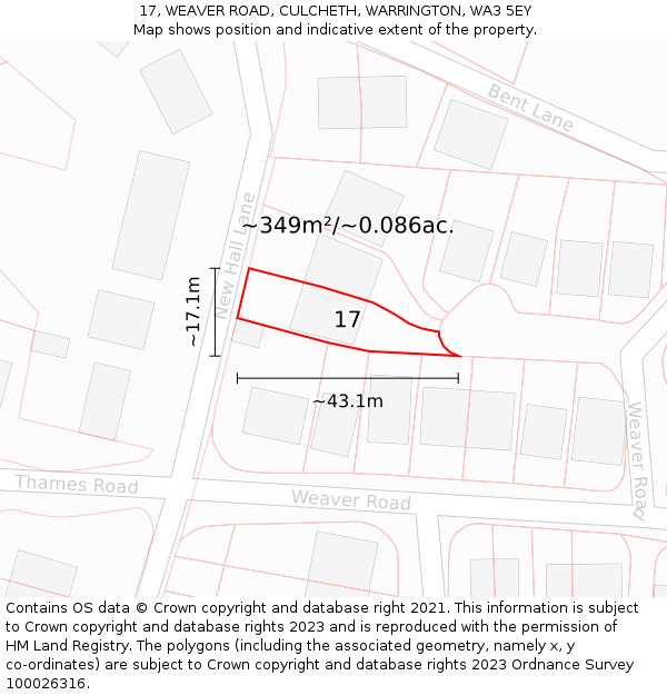 17, WEAVER ROAD, CULCHETH, WARRINGTON, WA3 5EY: Plot and title map