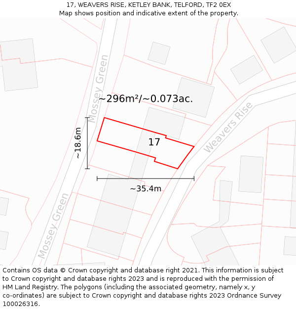 17, WEAVERS RISE, KETLEY BANK, TELFORD, TF2 0EX: Plot and title map