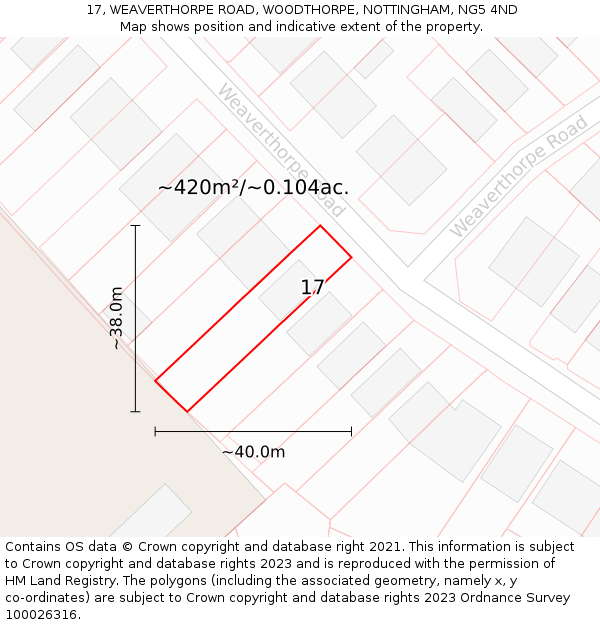 17, WEAVERTHORPE ROAD, WOODTHORPE, NOTTINGHAM, NG5 4ND: Plot and title map