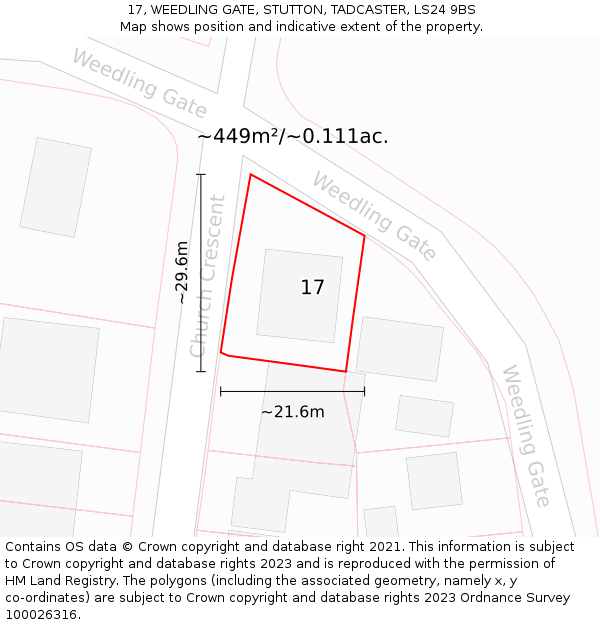 17, WEEDLING GATE, STUTTON, TADCASTER, LS24 9BS: Plot and title map