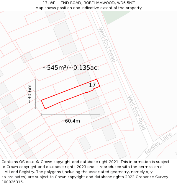 17, WELL END ROAD, BOREHAMWOOD, WD6 5NZ: Plot and title map